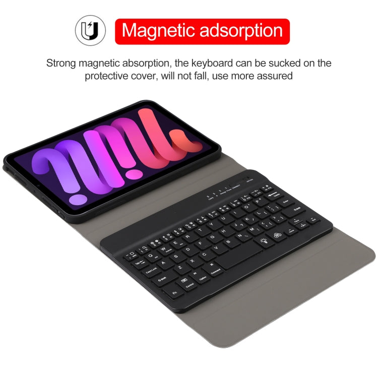 A06S Abnehmbare Lammleder-Textur Ultradünne TPU-Hintergrundbeleuchtung Bluetooth-Tastatur Leder-Tablet-Hülle mit Ständer für iPad mini 6 / mini 7, A06S