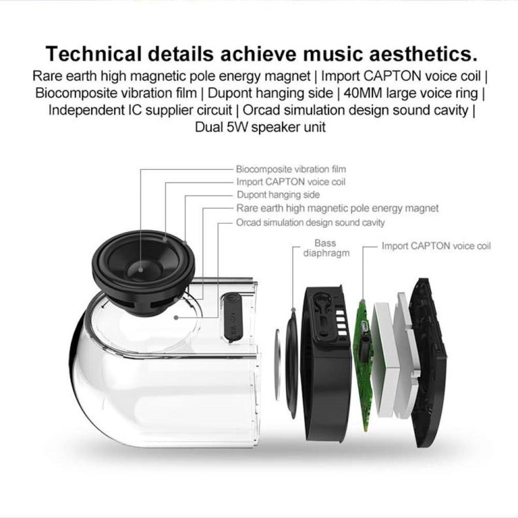 Echter 3D TWS magnetischer kabelloser Bluetooth-Stereo-Surround-HiFi-Lautsprecher mit vollständig transparentem Gehäuse