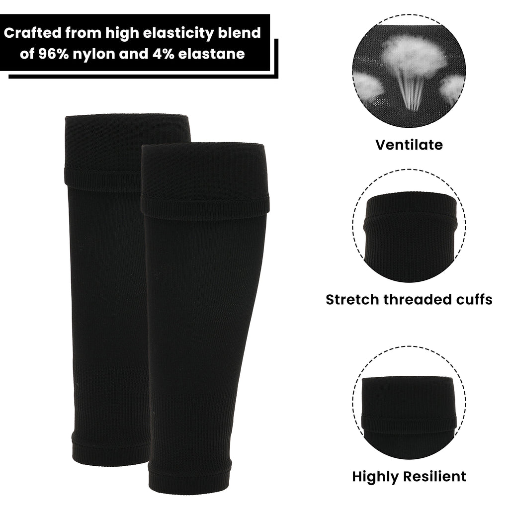 Sock Stack Adults Black Football Leg Sleeve Socks Compression Support Over Shin Pads Breathable For Training And Running