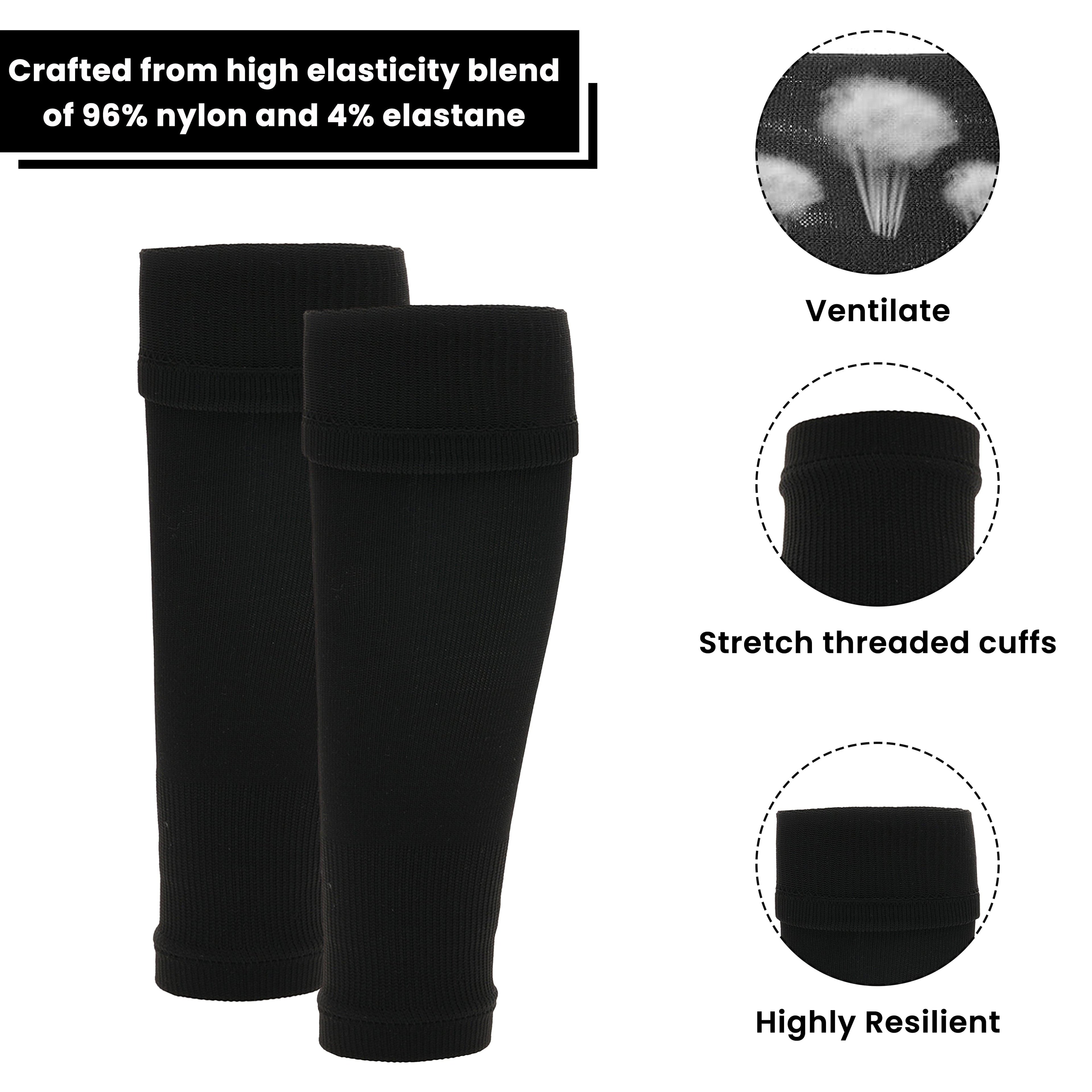 Sock Stack Adults Black Football Leg Sleeve Socks Compression Support Over Shin Pads Breathable For Training And Running