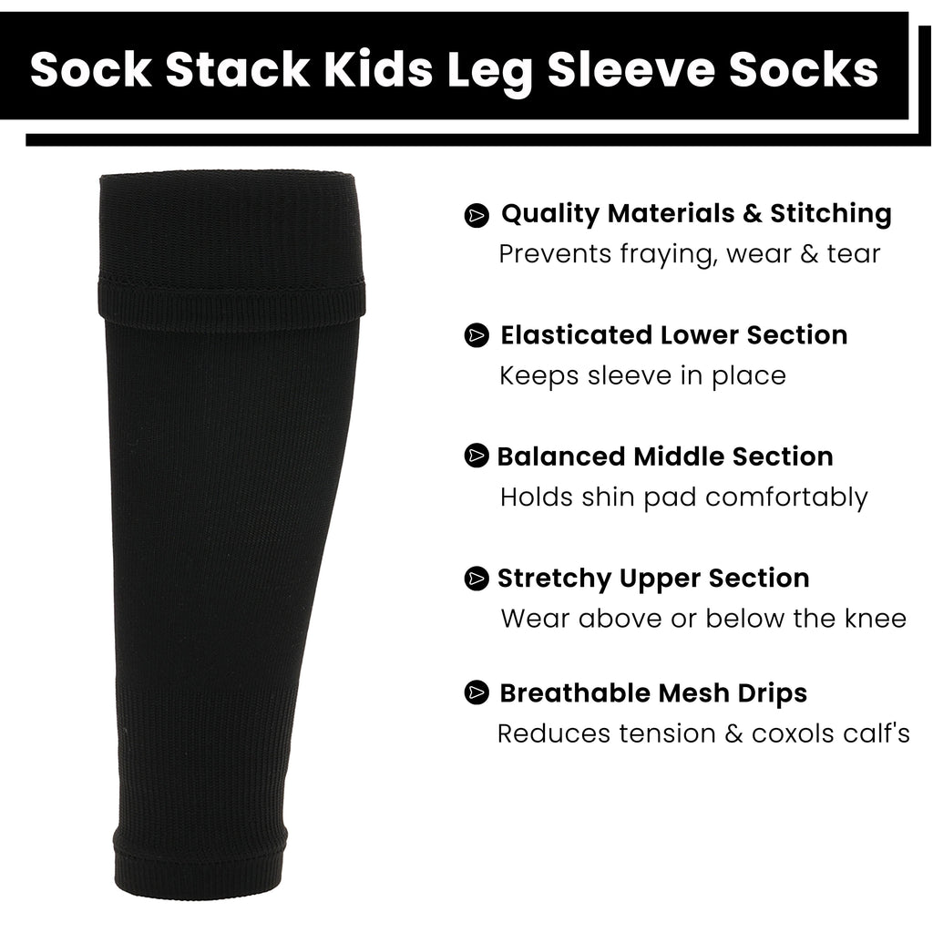 Sock Stack Adults Black Football Leg Sleeve Socks Compression Support Over Shin Pads Breathable For Training And Running
