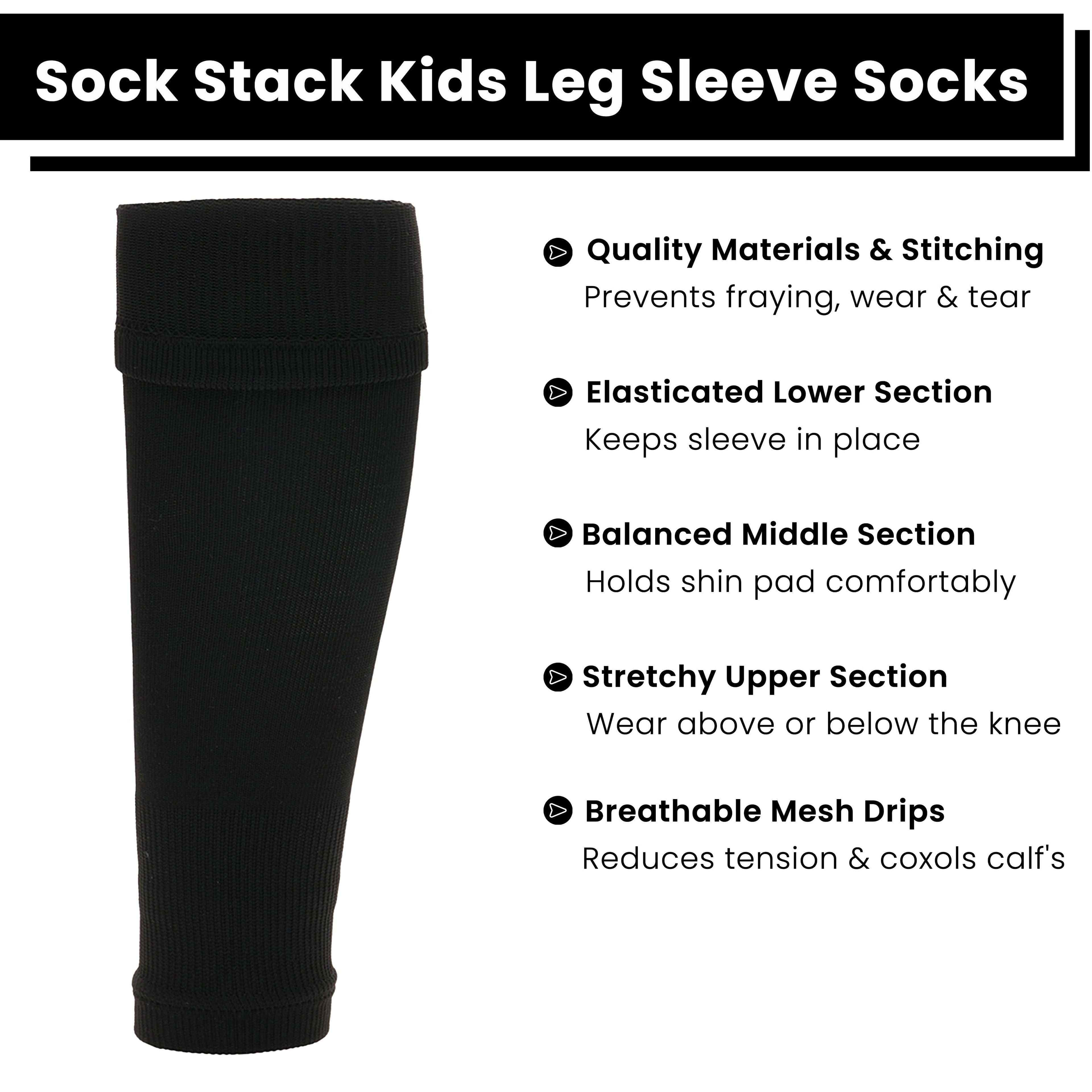 Sock Stack Adults Black Football Leg Sleeve Socks Compression Support Over Shin Pads Breathable For Training And Running