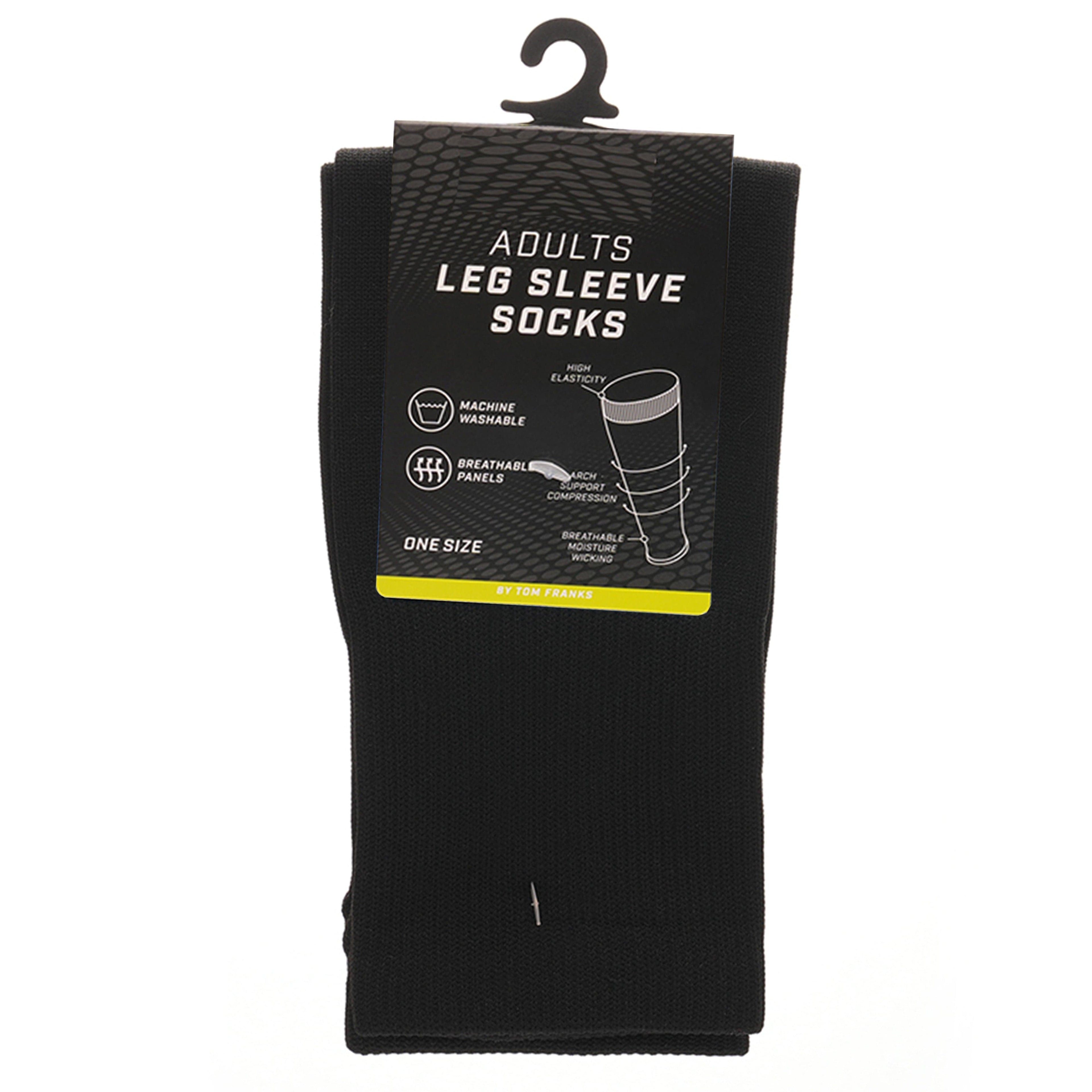 Sock Stack Adults Black Football Leg Sleeve Socks Compression Support Over Shin Pads Breathable For Training And Running