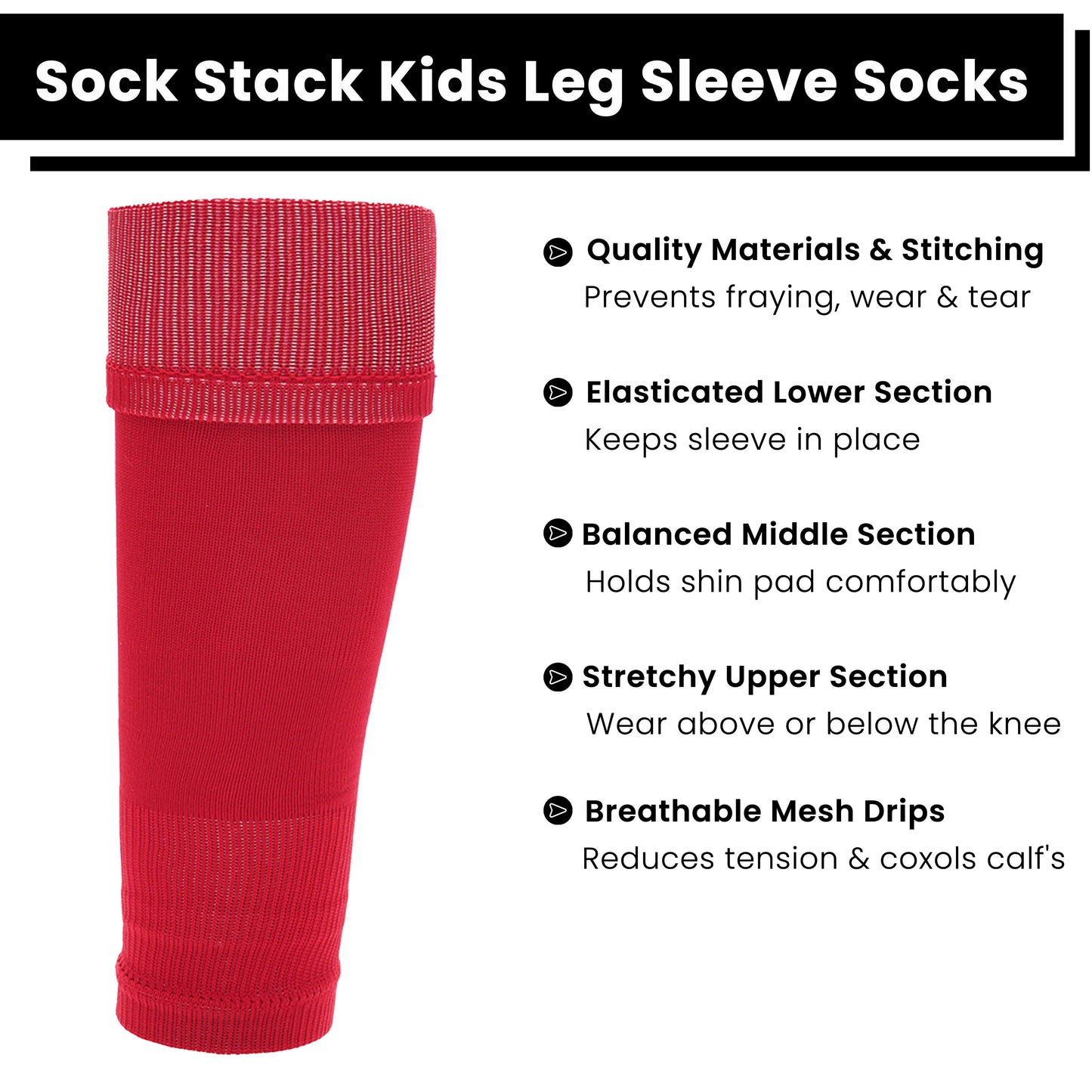 Adults Red Football Leg Sleeve Socks Compression Support Fits Over Shin Pads Breathable & Secure for Training Running by Sock Stack