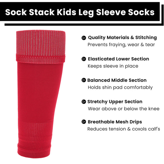 Adults Red Football Leg Sleeve Socks Compression Support Fits Over Shin Pads Breathable & Secure for Training Running by Sock Stack