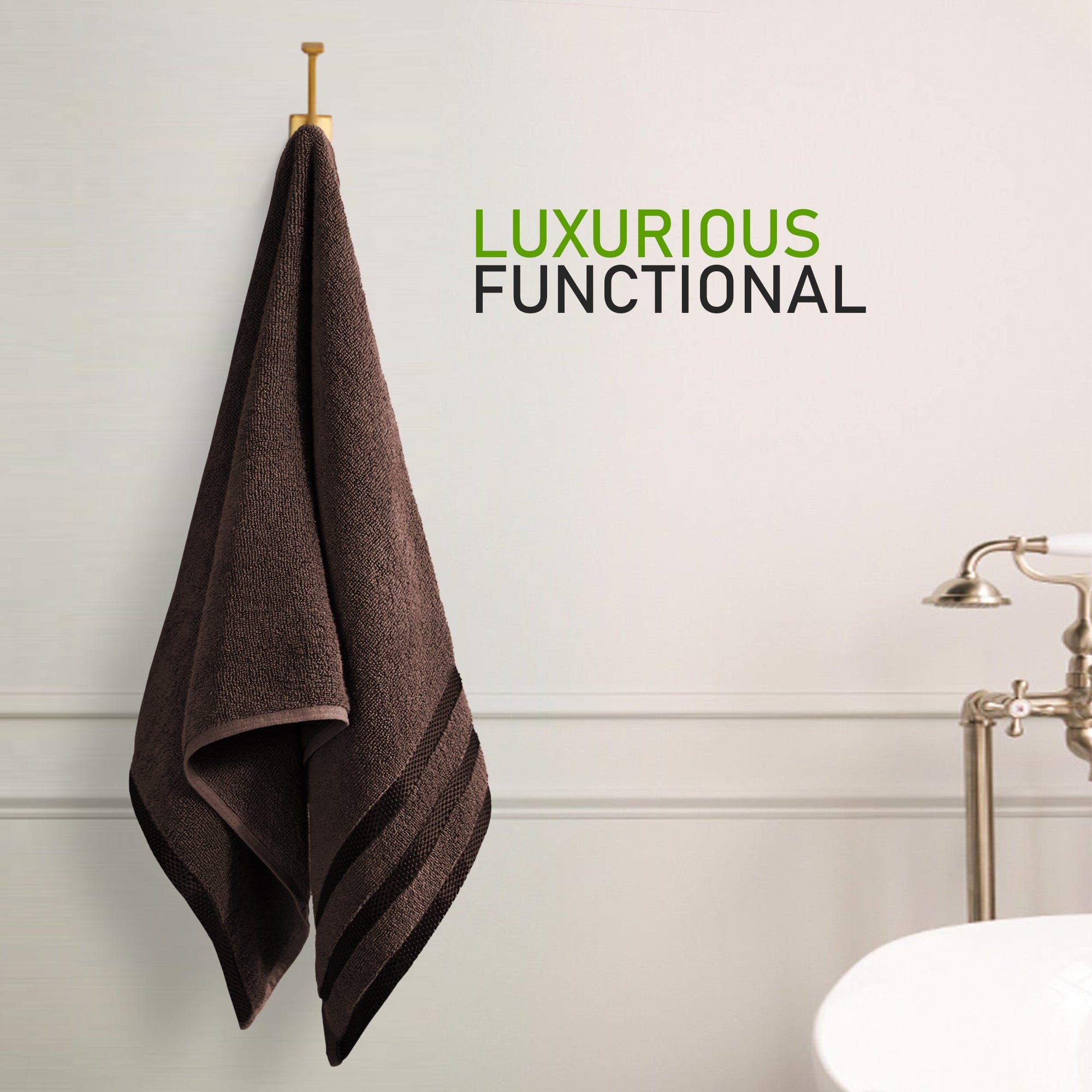 OLIVIA ROCCO Belmont Viscose Stripe Brown Towels 100% Cotton Hotel Quality Super Absorbent 10 Piece Bale Set Includes 4 Hand Towels And 12 Face Cloths