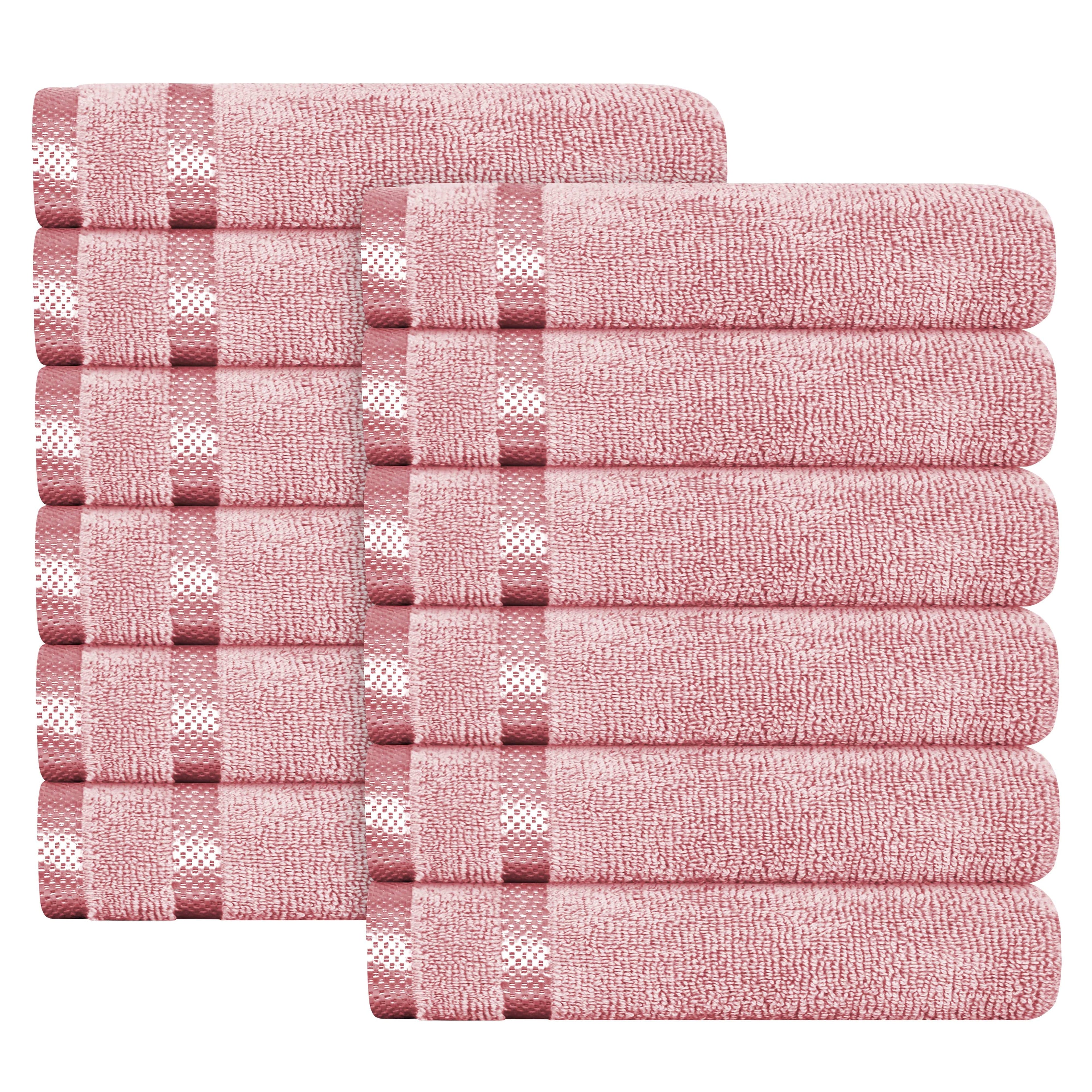OLIVIA ROCCO Belmont Viscose Stripe Pink Towels 100 Percent Cotton Hotel Quality Super Absorbent 10 Piece Bale Set 4 Hand Towels 12 Face Cloths