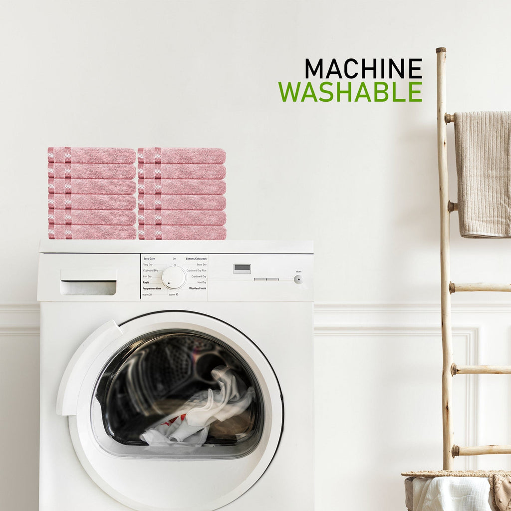 OLIVIA ROCCO Belmont Viscose Stripe Pink Towels 100 Percent Cotton Hotel Quality Super Absorbent 10 Piece Bale Set 4 Hand Towels 12 Face Cloths