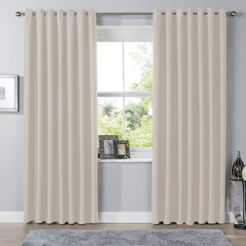 OLIVIA ROCCO Blackout Thermal Eyelet Curtains Natural Color Energy Efficient Ring Top Window Treatment For Living Room And Bedroom
