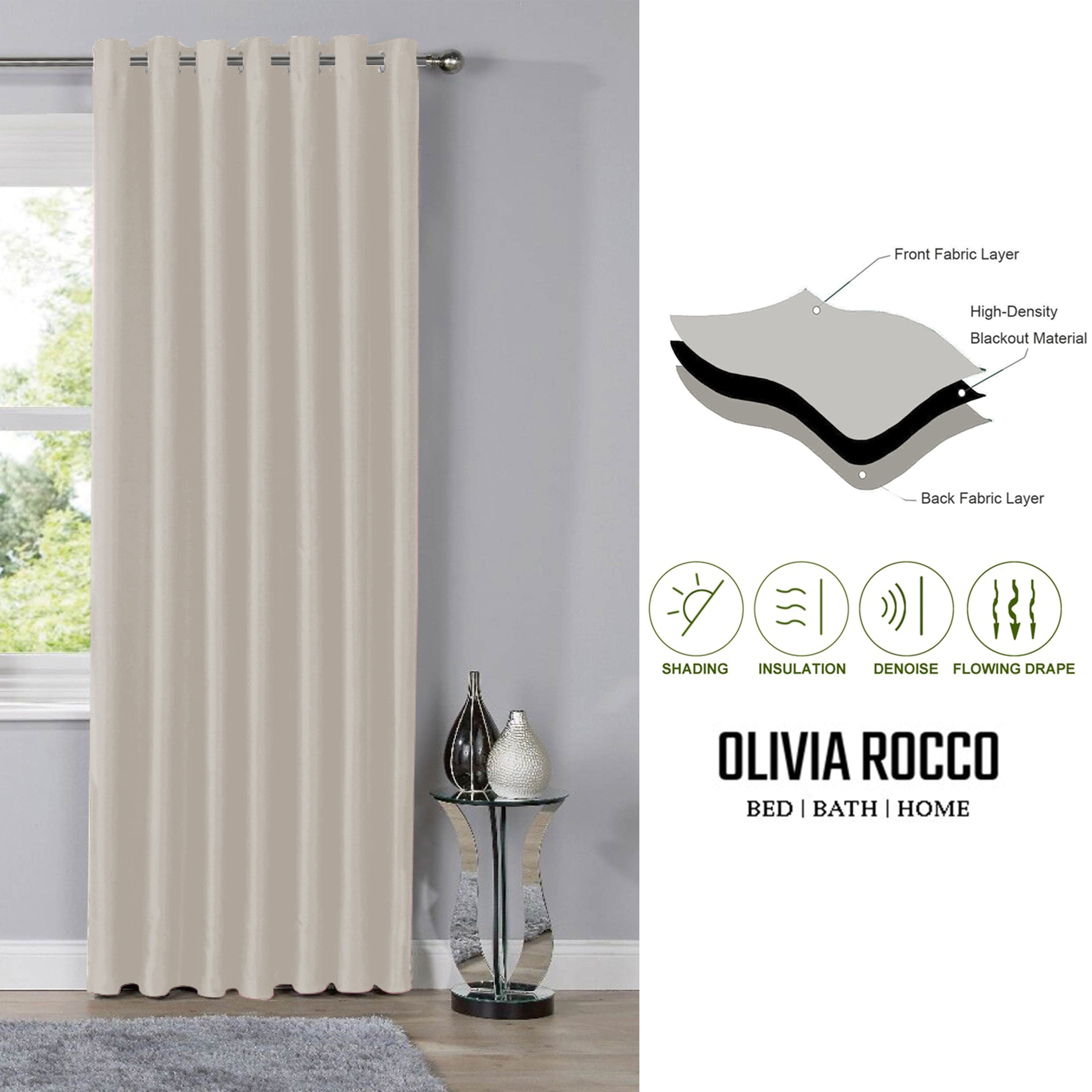 OLIVIA ROCCO Blackout Thermal Eyelet Curtains Natural Color Energy Efficient Ring Top Window Treatment For Living Room And Bedroom