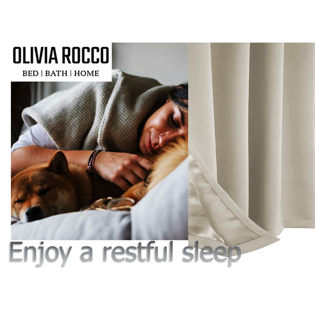 OLIVIA ROCCO Blackout Thermal Eyelet Curtains Natural Color Energy Efficient Ring Top Window Treatment For Living Room And Bedroom