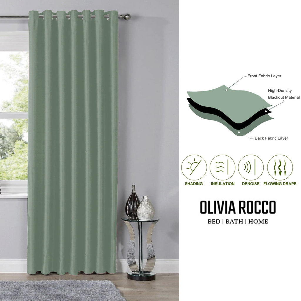 OLIVIA ROCCO Blackout Sage Green Eyelet Curtains Thermal Ring Top Window Treatments for Living Room and Bedroom Energy Efficient