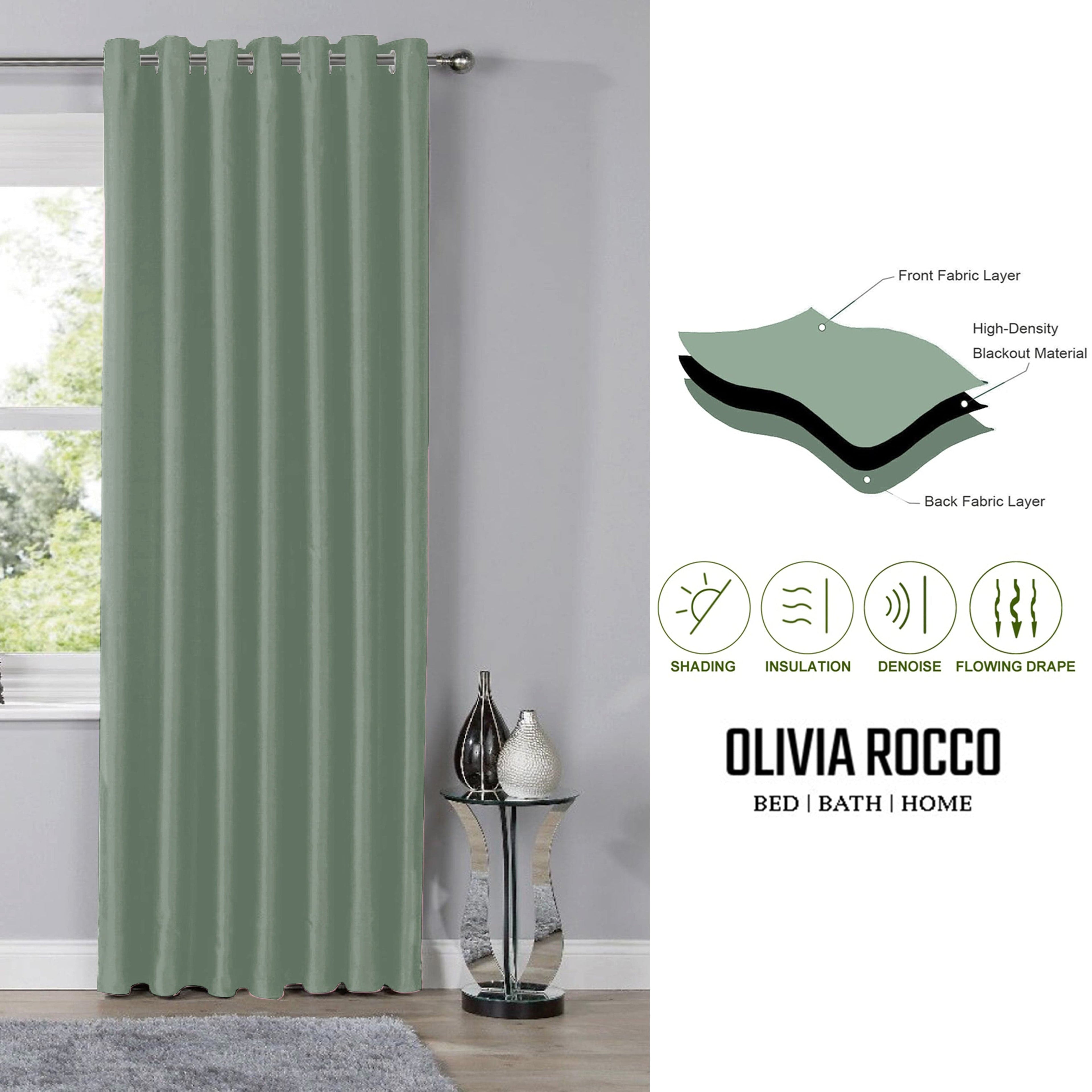 OLIVIA ROCCO Blackout Sage Green Eyelet Curtains Thermal Ring Top Window Treatments for Living Room and Bedroom Energy Efficient