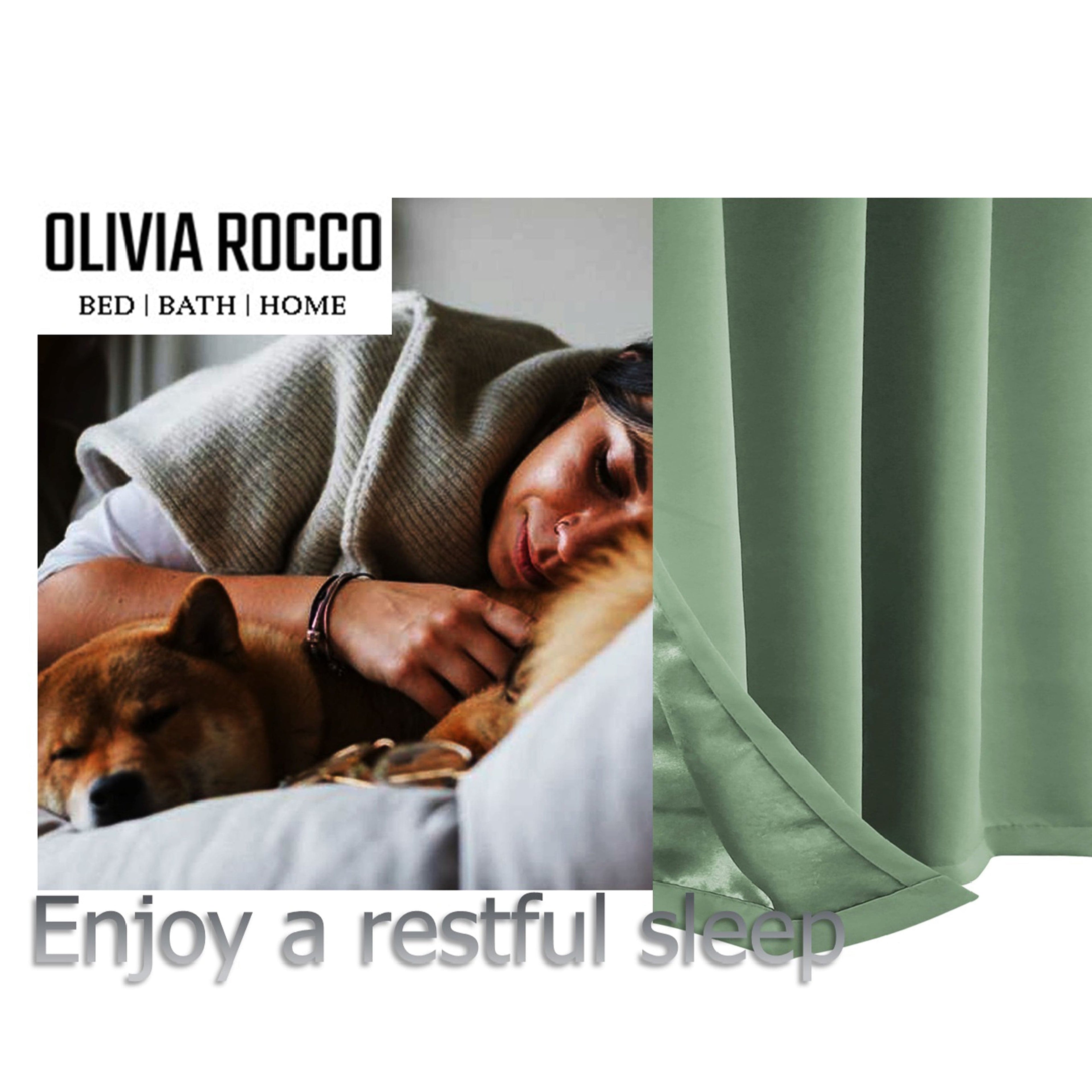 OLIVIA ROCCO Blackout Sage Green Eyelet Curtains Thermal Ring Top Window Treatments for Living Room and Bedroom Energy Efficient