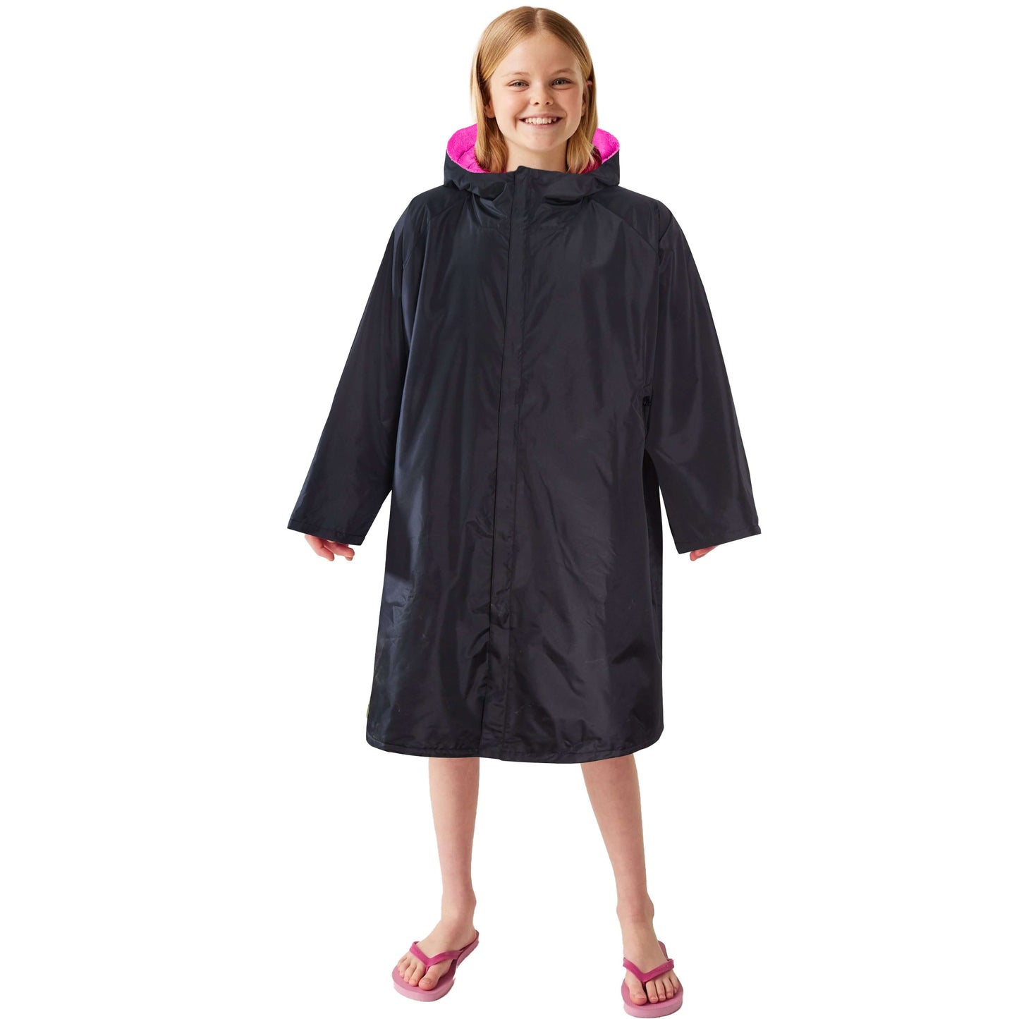 Changing Robe Kids Unisex Hooded Coat Black/Pink Windproof Waterproof Quick Dry for Beach Surfing Swimming by Heatwave Thermalwear
