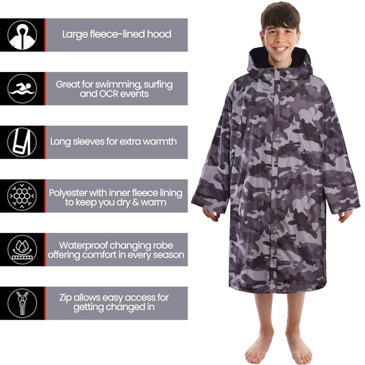 Changing Robe Kids Unisex Hooded Coat Camo/Black Windproof Waterproof Quick Dry for Beach Surfing Swimming by Heatwave Thermalwear