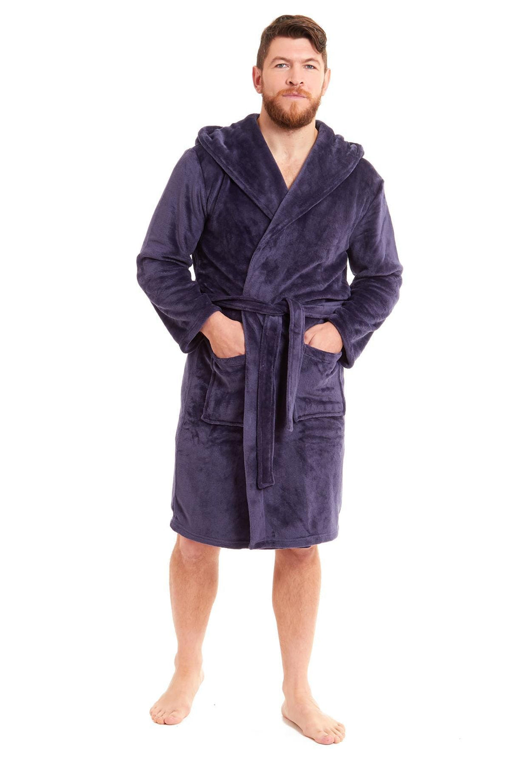OLIVIA ROCCO Hooded Plush Flannel Bathrobe for Men Ultra-Absorbing Soft Fleece Dressing