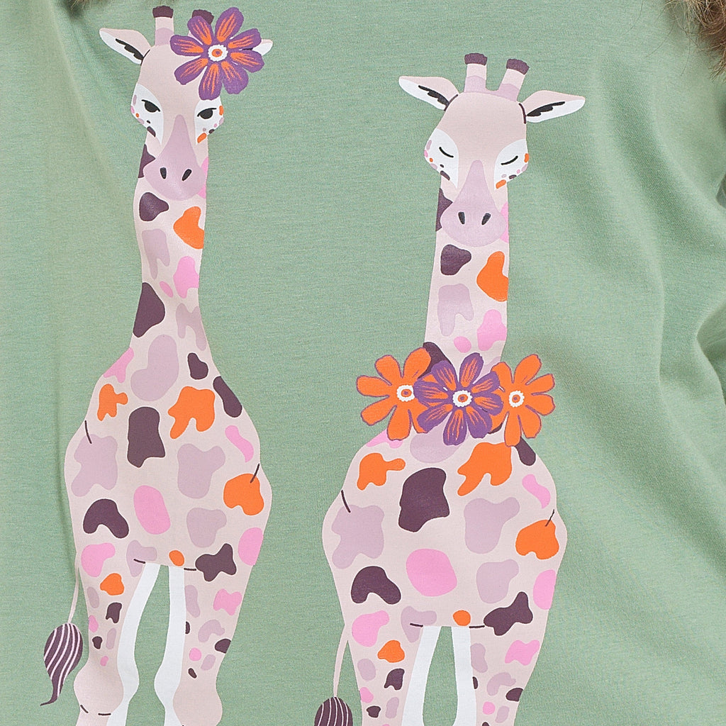 OLIVIA ROCCO Women's Giraffe Print Cotton Jersey Long Sleeve Pyjama Set Soft Sleepwear