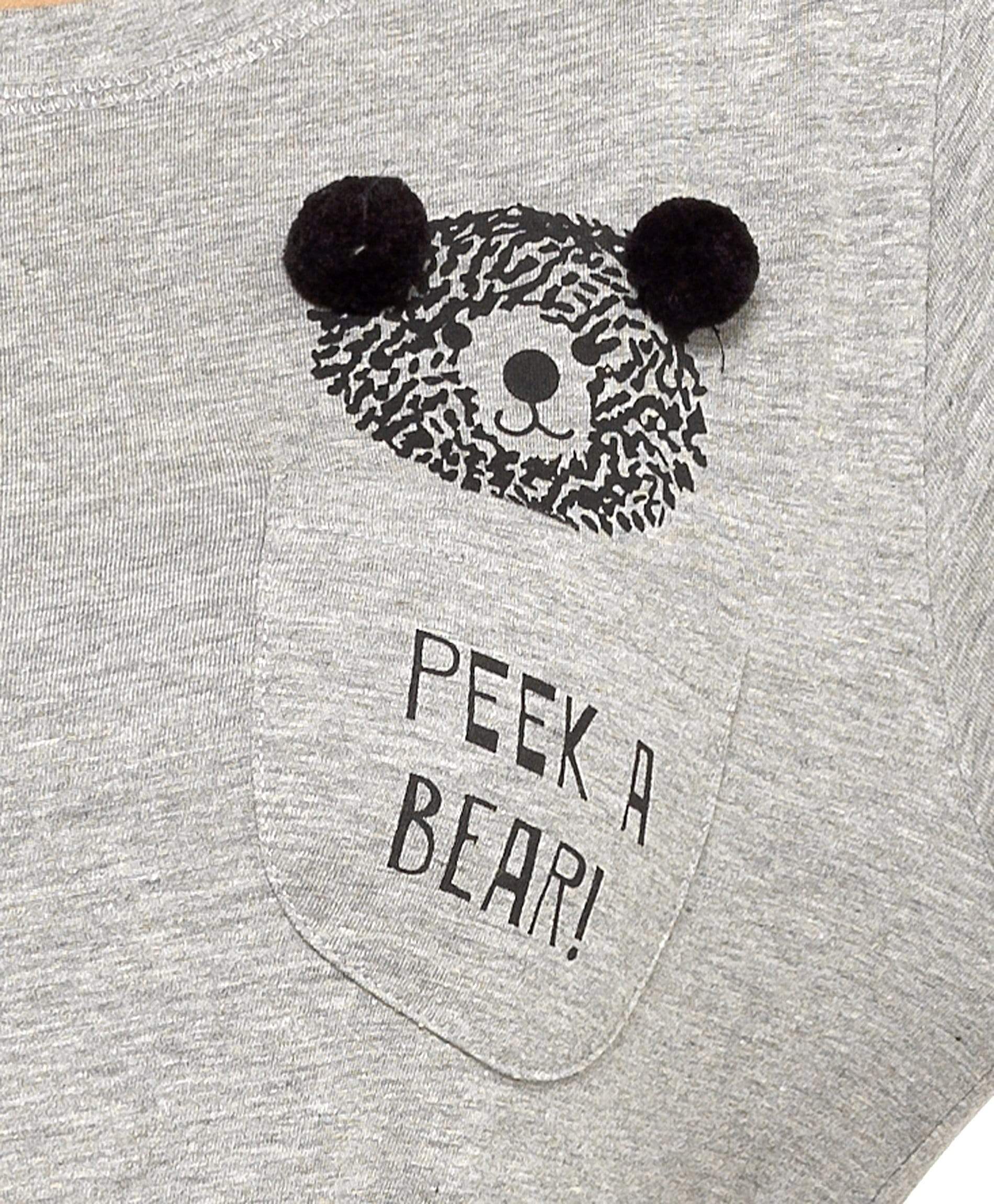 OLIVIA ROCCO Womens Grey Cotton Pyjama Set With Teddy Bear Design Cosy Easy-Care Nightwear Set