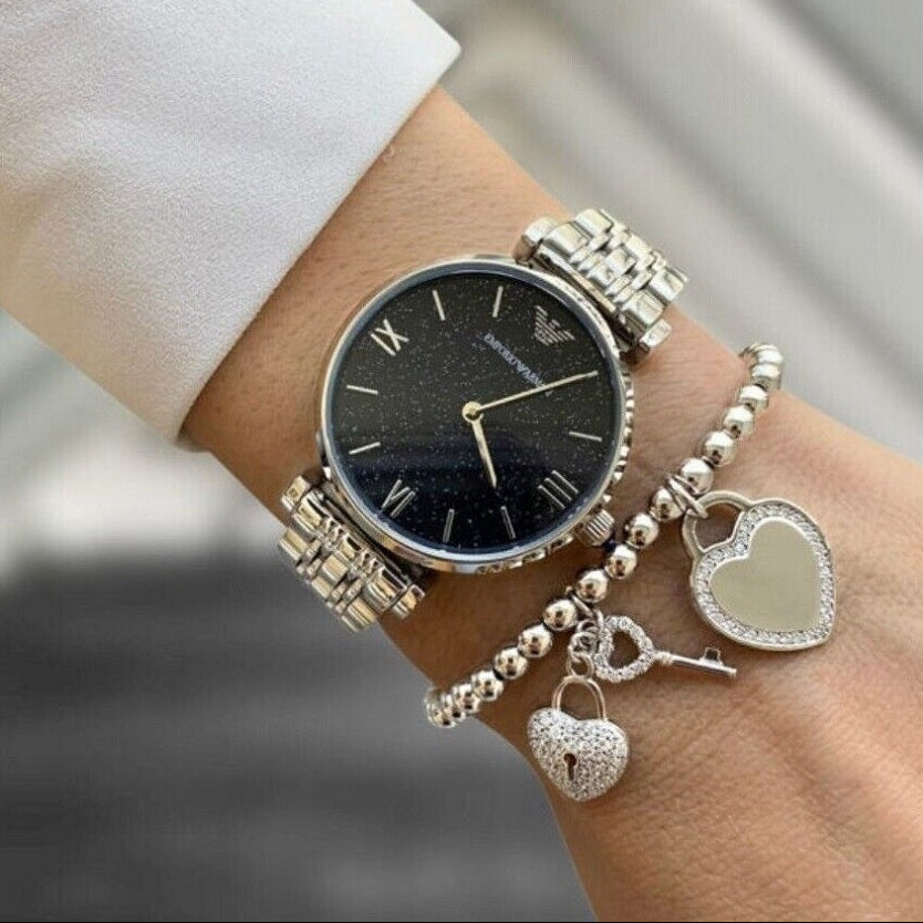 Emporio Armani Women's Watch Stainless Steel Silver Strap & Blue Dial AR11091 Gianni T-Bar