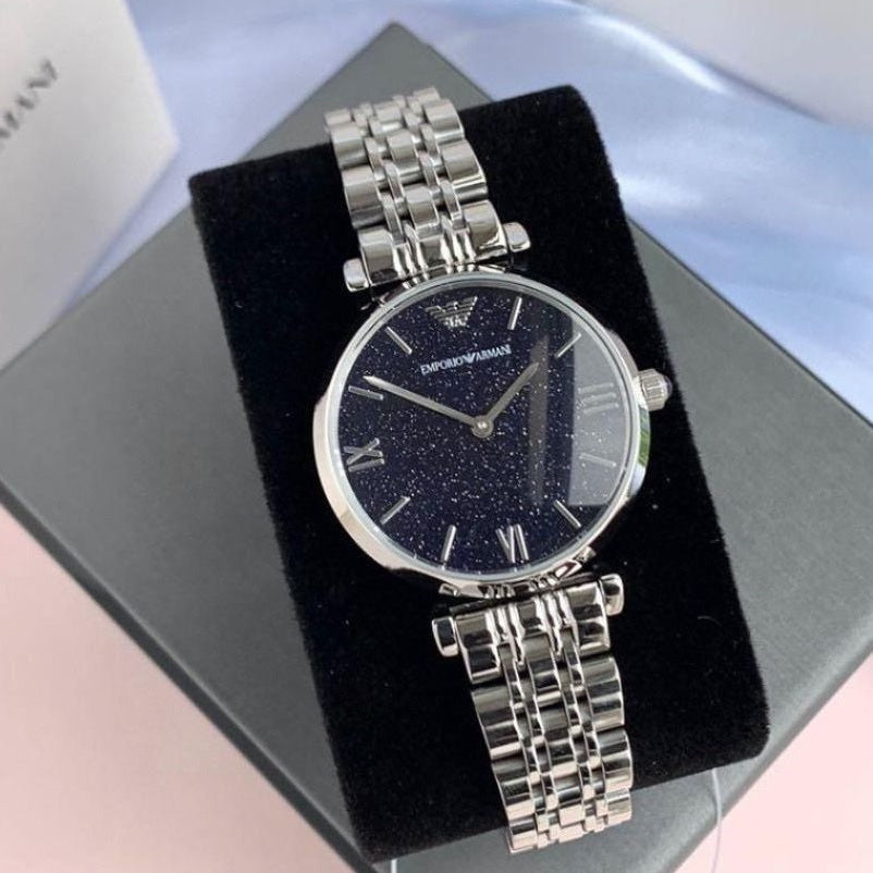 Emporio Armani Women's Watch Stainless Steel Silver Strap & Blue Dial AR11091 Gianni T-Bar