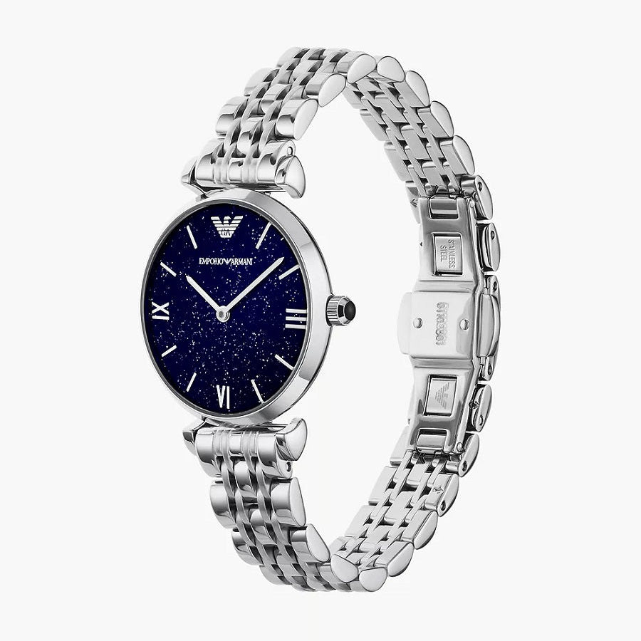 Emporio Armani Women's Watch Stainless Steel Silver Strap & Blue Dial AR11091 Gianni T-Bar