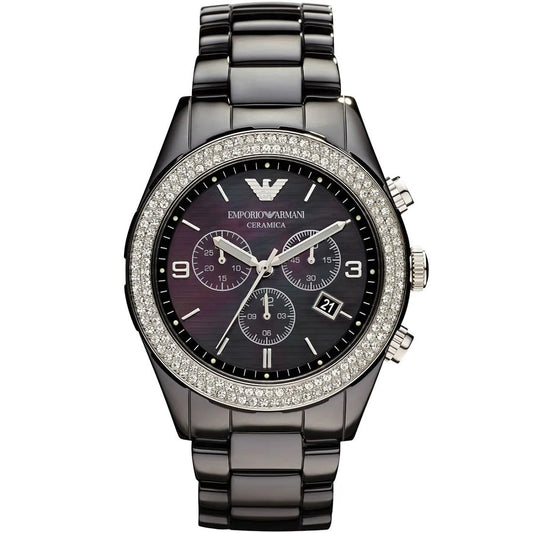 Emporio Armani Women’s Watch Ceramic Black Strap With Black Dial And Crystals AR1455