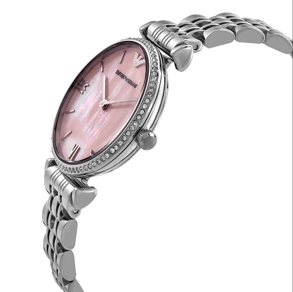 Emporio Armani Women's Watch Stainless Steel Silver Strap With Pink Dial AR1779 Gianni T-Bar