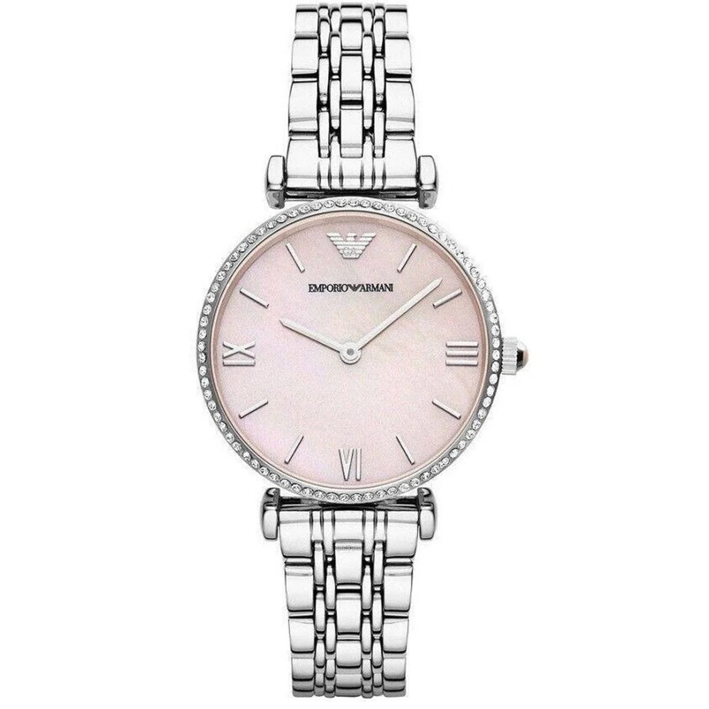 Emporio Armani Women's Watch Stainless Steel Silver Strap With Pink Dial AR1779 Gianni T-Bar