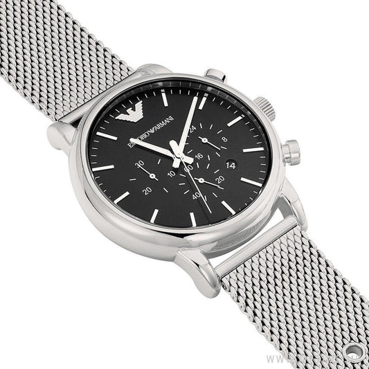 Emporio Armani Men's Watch Stainless Steel Silver Mesh Strap With Black Dial AR1808 Luigi