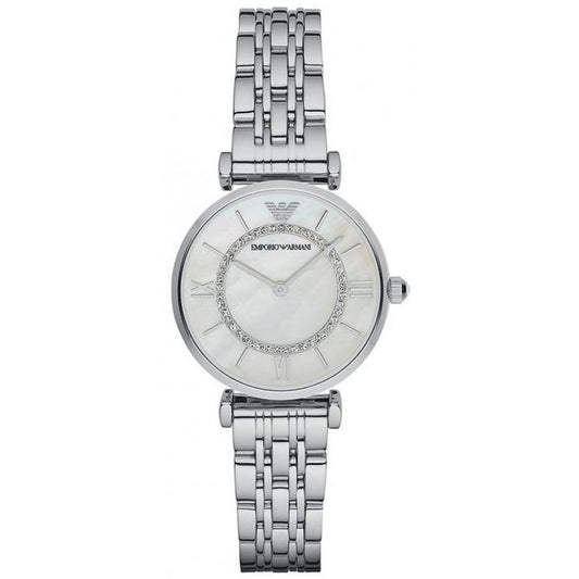Emporio Armani Women’s Watch Stainless Steel Silver Strap With Mother of Pearl Dial AR1908 Gianni T-Bar
