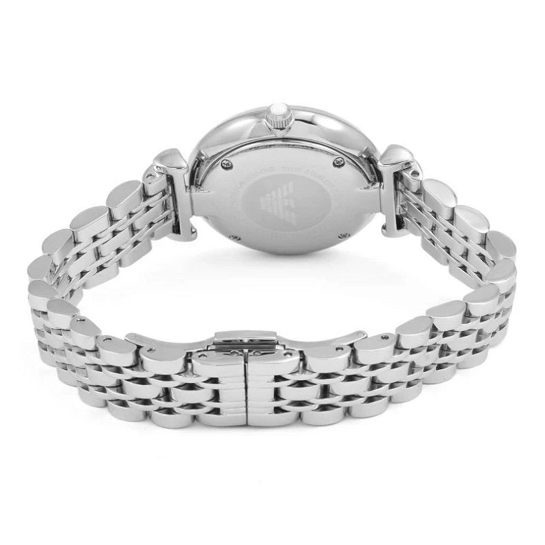Emporio Armani Women’s Watch Stainless Steel Silver Strap With Crystal Pave White Dial AR1925 Gianni T-Bar