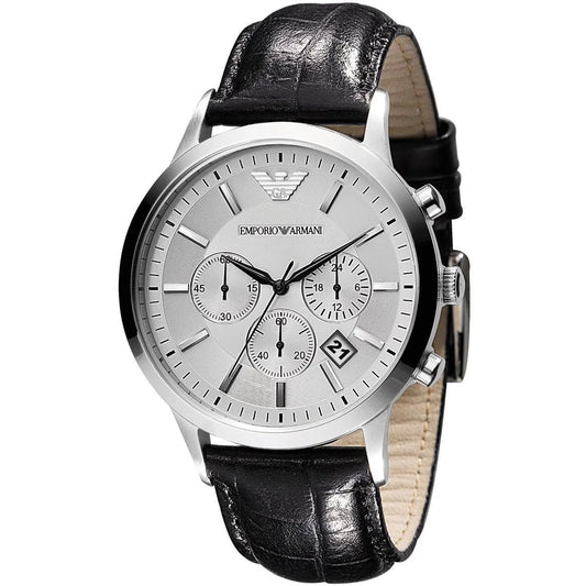 Emporio Armani Men’s Watch Leather Black Strap With Silver Dial AR2432 Renato