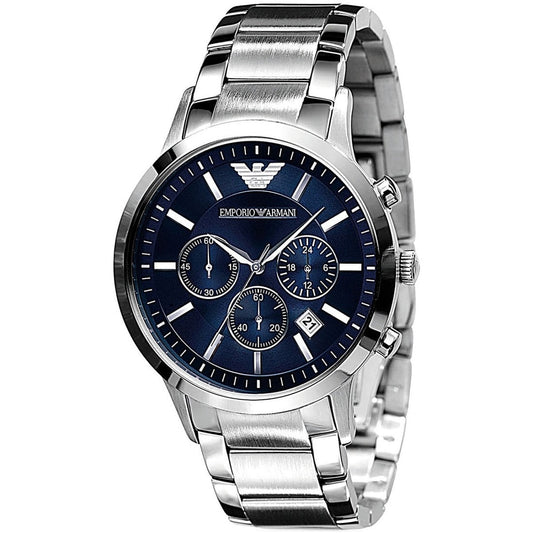 Emporio Armani Men’s Watch Stainless Steel Silver Strap With Blue Dial AR2448 Renato