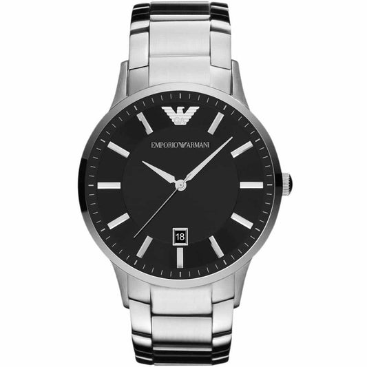 Emporio Armani Men’s Watch Stainless Steel Silver Strap With Black Dial AR2457 Renato