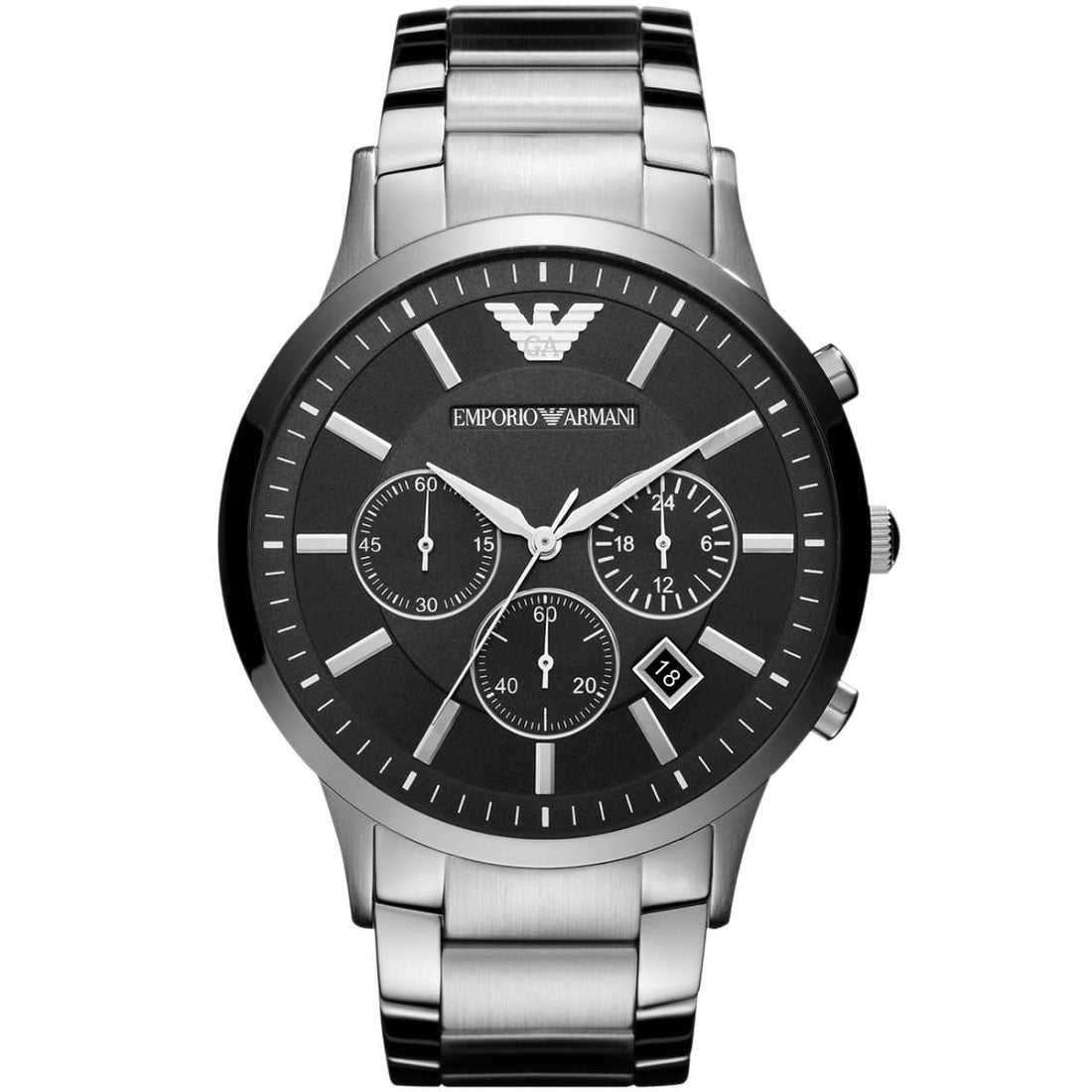 Emporio Armani Men’s Watch Stainless Steel Silver Bracelet With Black Dial AR2460 Renato