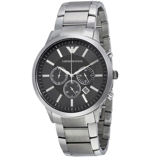 Emporio Armani Men’s Watch Stainless Steel Silver Bracelet With Black Dial AR2460 Renato