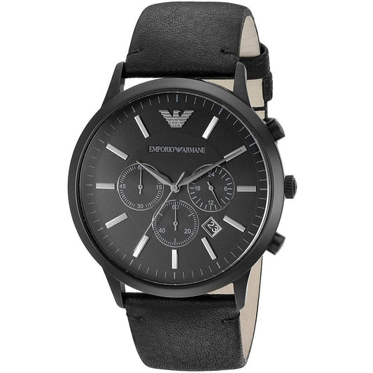 Emporio Armani Men’s Watch Leather Black Strap With Black Dial AR2461 Renato