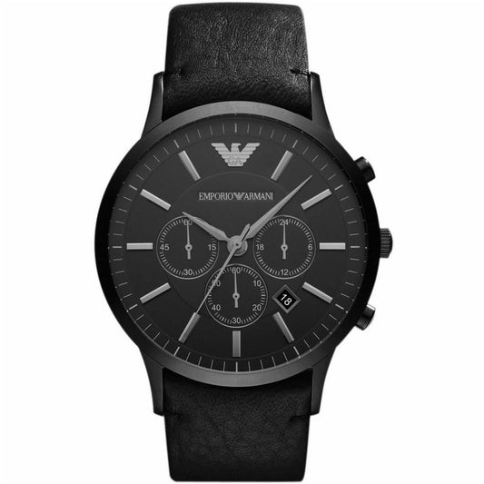 Emporio Armani Men’s Watch Leather Black Strap With Black Dial AR2461 Renato