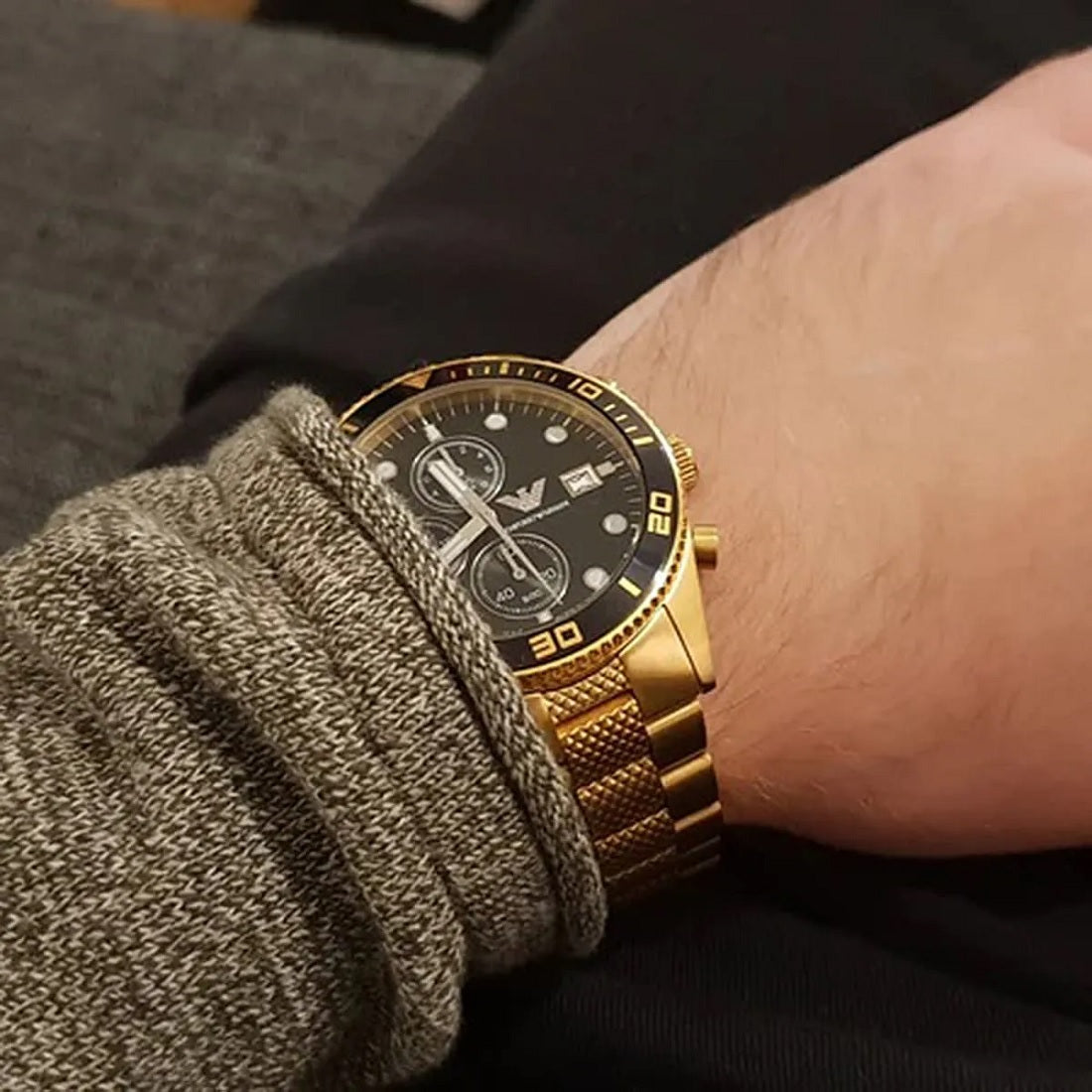 Emporio Armani Men’s Watch Stainless Steel Yellow Gold Strap With Black Dial AR5857