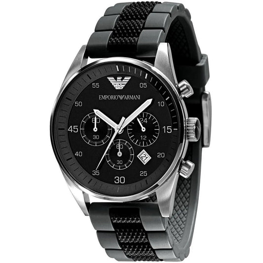 Emporio Armani Men’s Watch Silicone Black & Grey Strap With Black Dial And Silver Case AR5866 Sportivo