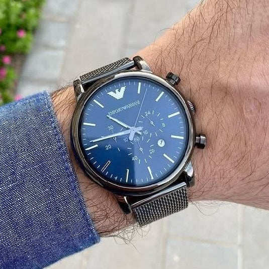 Emporio Armani Men’s Watch Stainless Steel Grey Mesh Strap With Blue Dial AR1979 Luigi