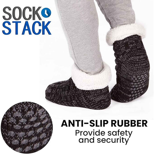 Extra Warm Men's Thermal Chunky Slipper Socks with Non Slip Grips Sherpa Fleece Lining Ideal for Home Lounging and Cold Weather UK 6-11 EU 39-46 Black Grey by Sock Stack