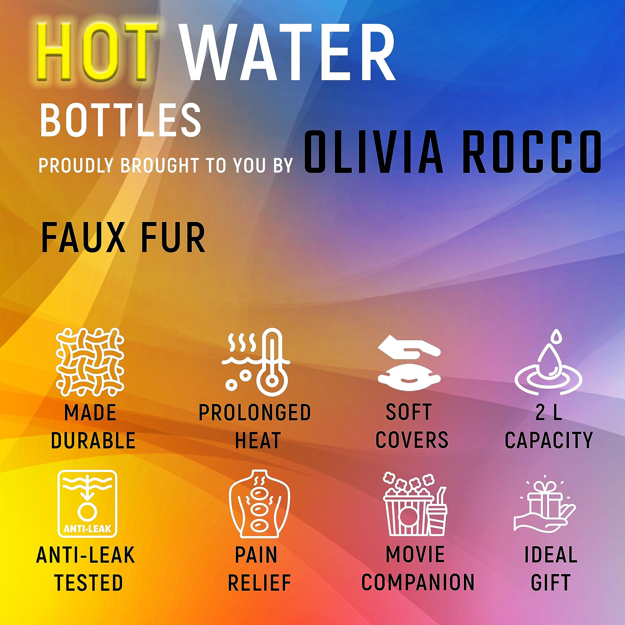 OLIVIA ROCCO Faux Fur Covered 2 Litre Luxury Hot Water Bottle Thermotherapy Natural Rubber UK Safe Tested Winter Warmth Gift for Adults and Kids