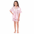 OLIVIA ROCCO Girls Satin Silk Short Pyjama Set Button Down Shirt And Loose Fitting Pants Ages 5-14 Black Pink Grey Cozy Nightwear