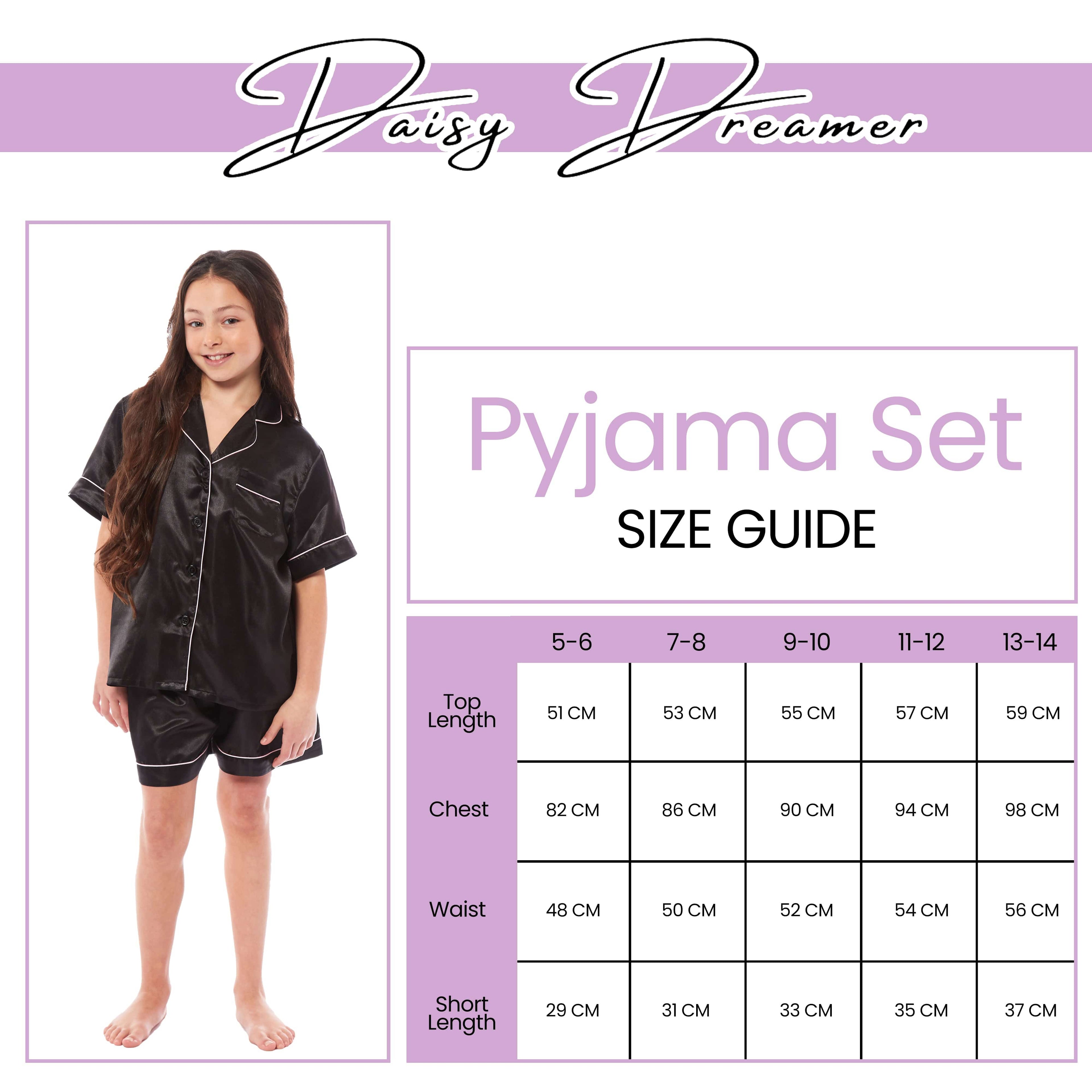 OLIVIA ROCCO Girls Satin Silk Short Pyjama Set Button Down Shirt And Loose Fitting Pants Ages 5-14 Black Pink Grey Cozy Nightwear