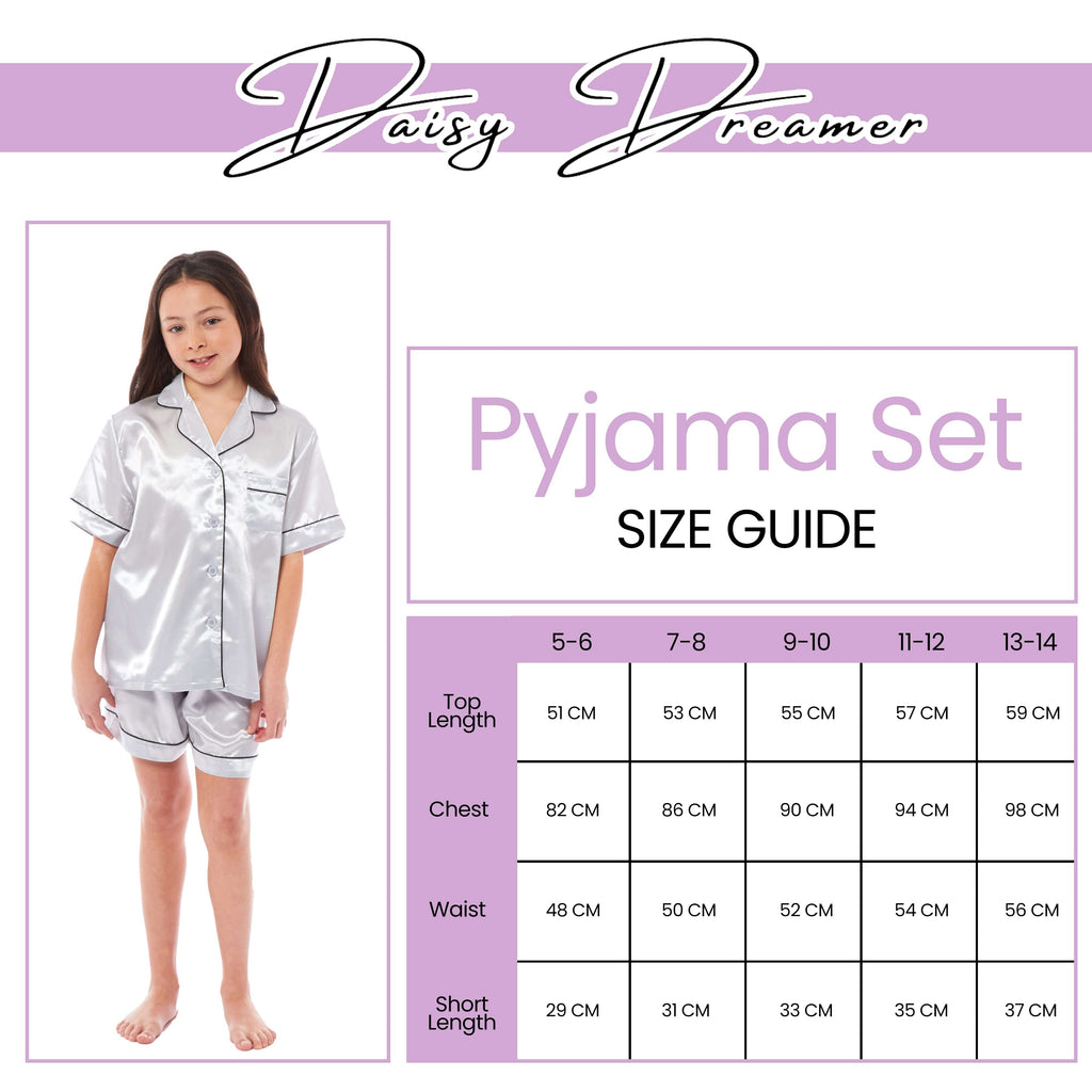 OLIVIA ROCCO Girls Satin Silk Short Pyjama Set Button Down Shirt And Loose Fitting Pants Ages 5-14 Black Pink Grey Cozy Nightwear