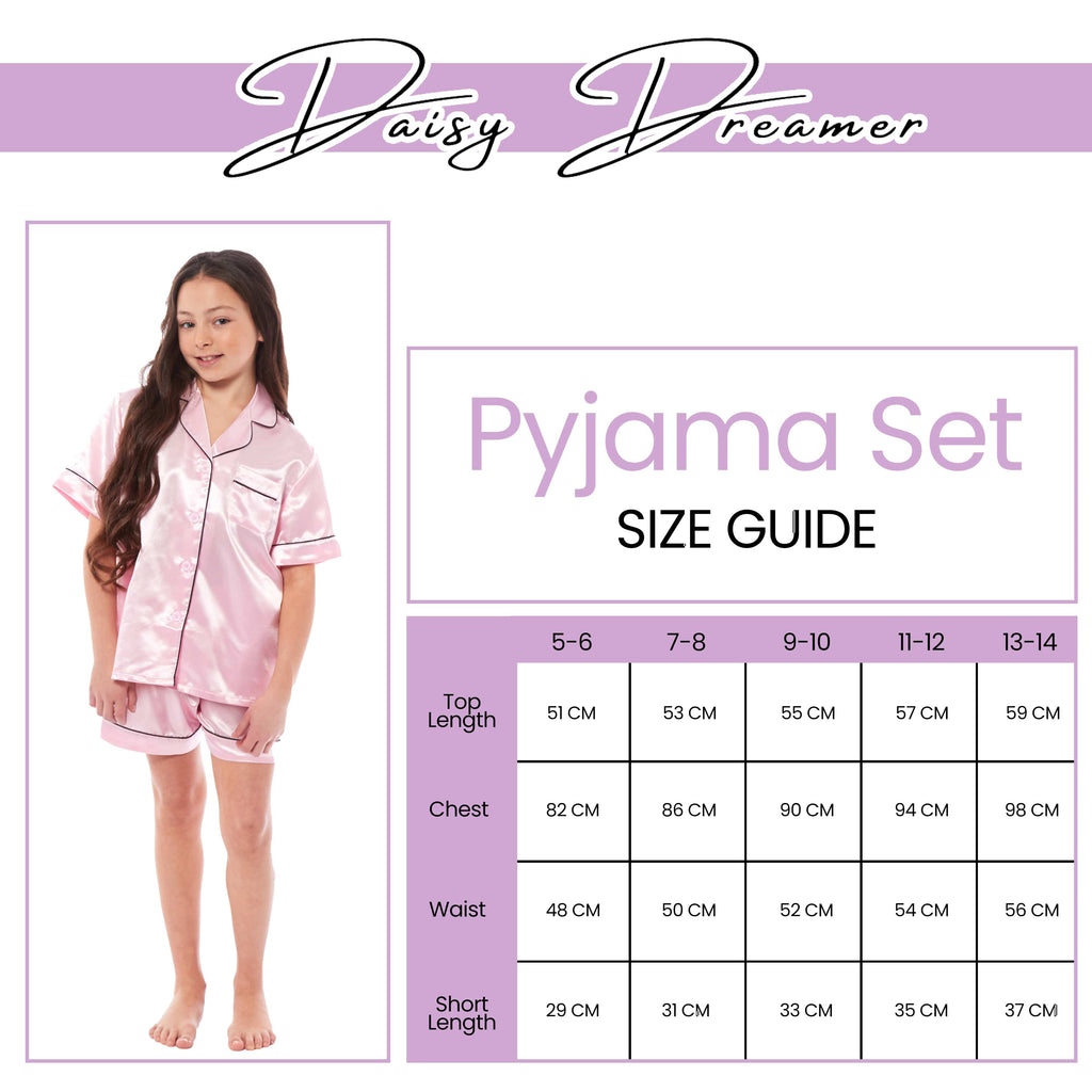 OLIVIA ROCCO Girls Satin Silk Short Pyjama Set Button Down Shirt And Loose Fitting Pants Ages 5-14 Black Pink Grey Cozy Nightwear