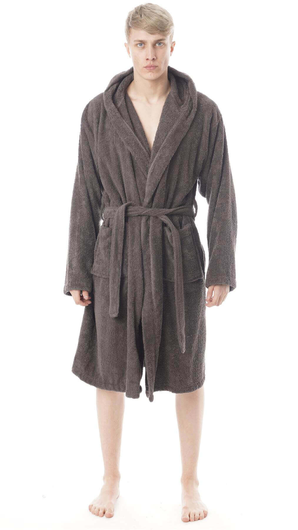 Hooded Mens Bathrobe Super Soft Terry Towelling Ultra Absorbing Flannel Black Navy Charcoal Long Pile Ideal for Shower Spa Home Gym Hotel by Toro Rocco