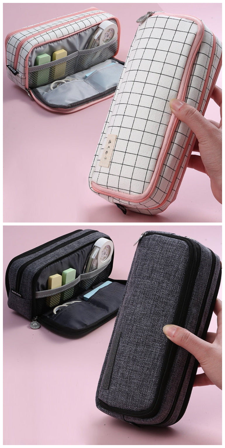 Large Capacity Canvas Pencil Case Multi-Layer Pen Organizer Pouch 40 Slots